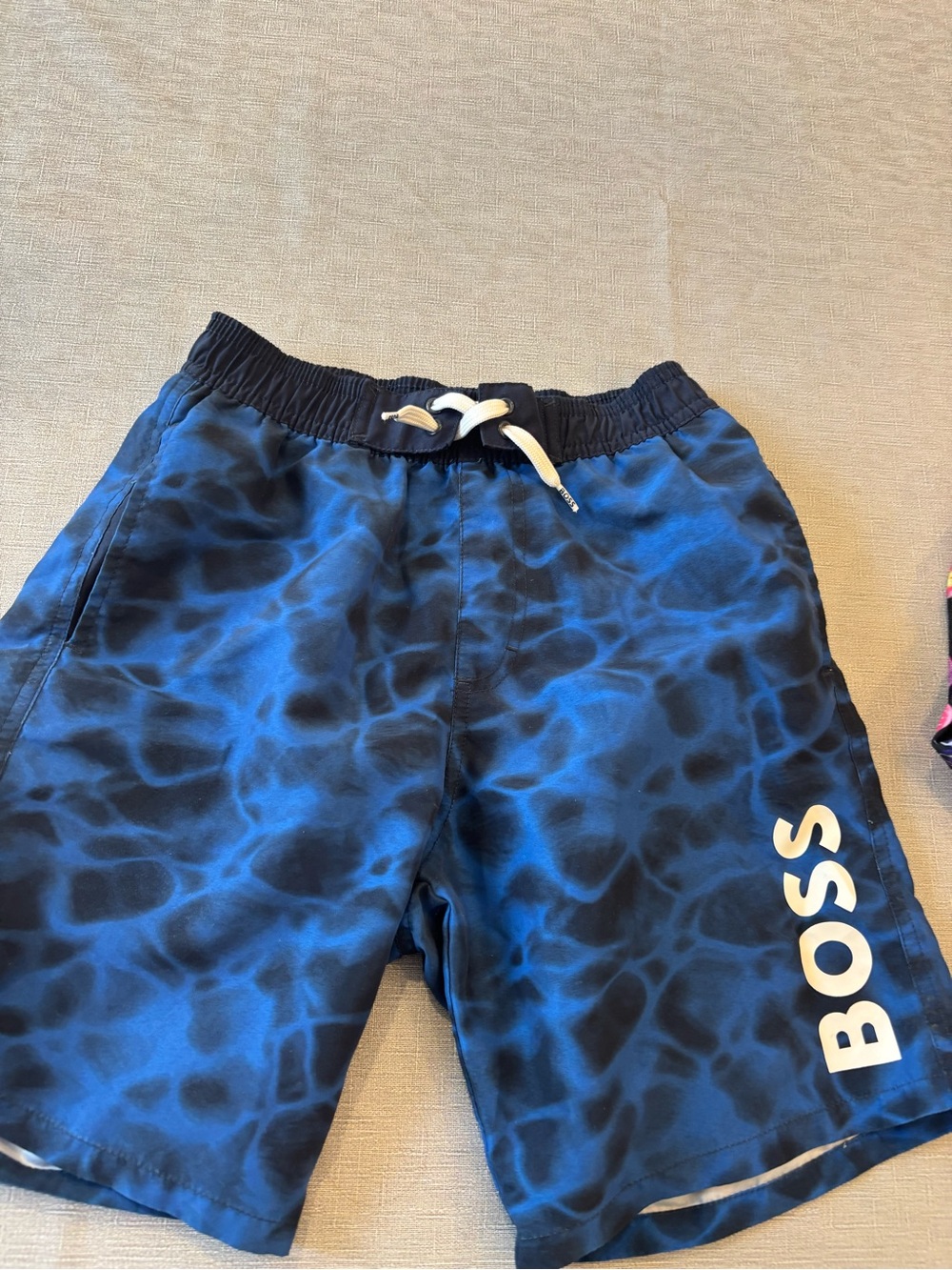 BOSS Blue Wave-Print Boys Swim Trunks